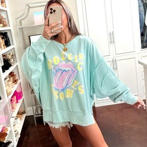 Fantastic Fawn Mint Rolling Stones Graphic Oversized Sweatshirt